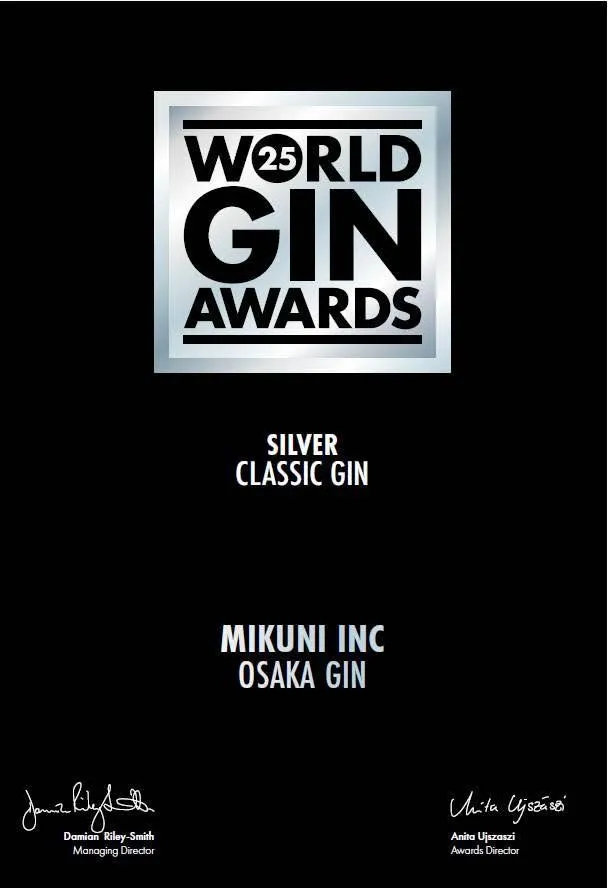 Mikuni Distillery Osaka Gin World Gin Award - Silver Classic Gin.webp